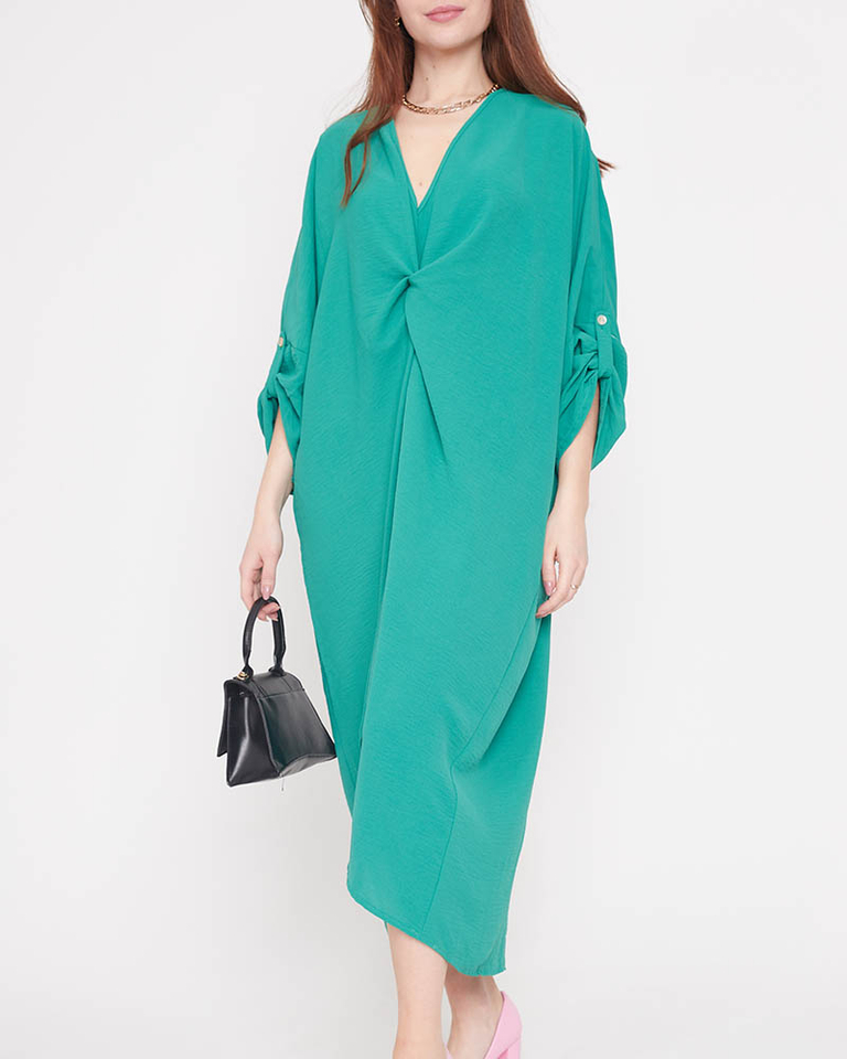 Green women's oversize dress with ruffles - Clothing
