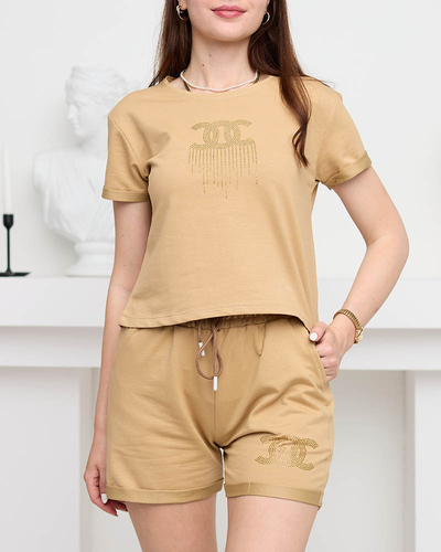Women's sports tracksuit set with camel cubic zirconia - Clothing