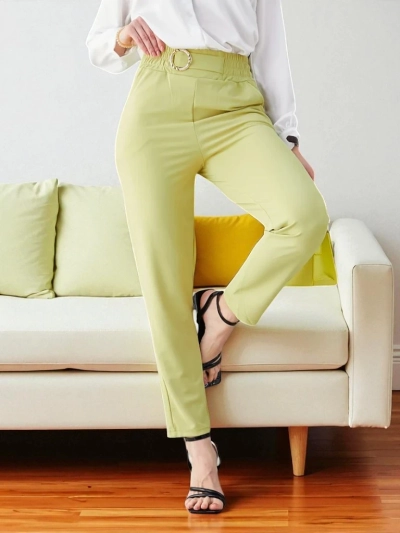 Elegant Kaliope Golden Trousers Light Yellow
