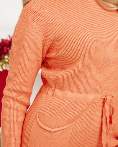 Orange women's sweater dress with hood - Clothing