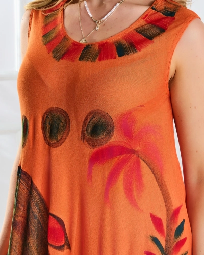 Beach orange dress-skirt with colorful print - Clothing