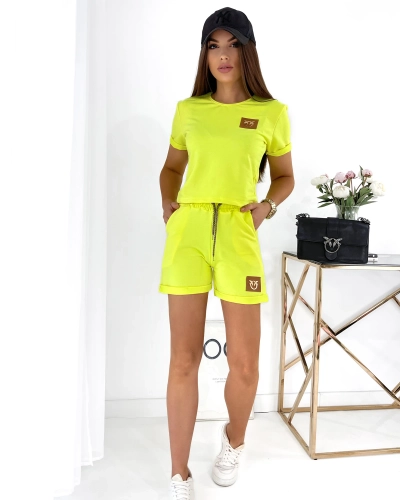 Royalfashion Neona dzeltens divdaļīgs sieviešu sporta komplekts ar plāksteriem