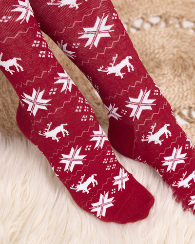 Women's Maroon Long Christmas Socks - Underwear