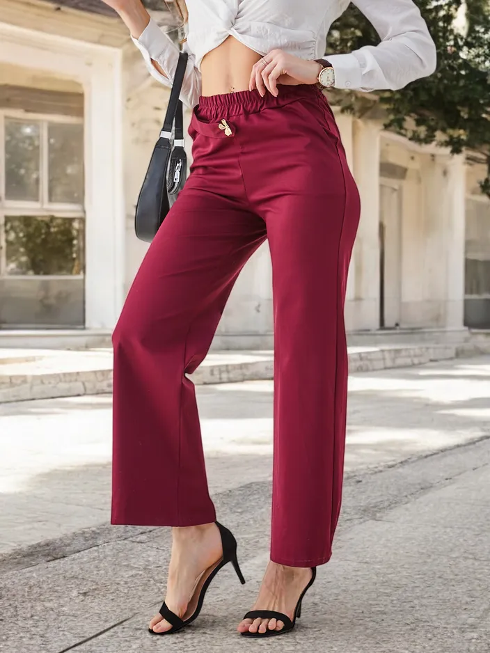 Royalfashion Cotton wide women's pants with a belt-like decoration