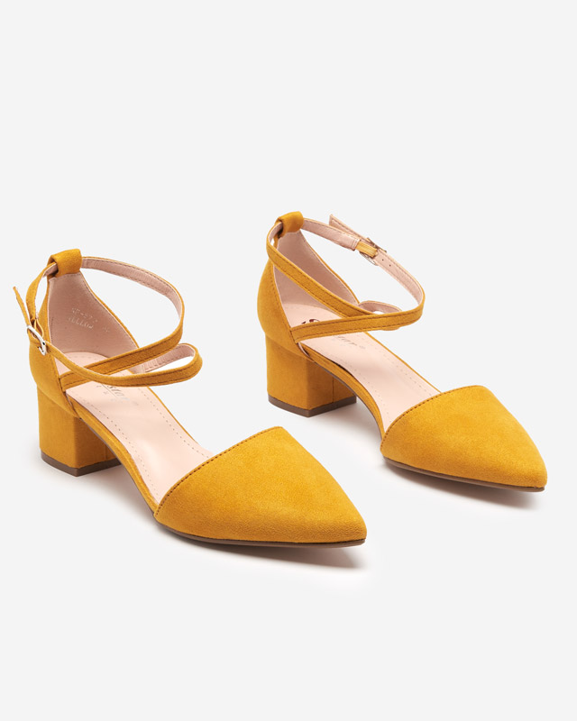 Women's mustard sandals on a post Crisco - Footwear