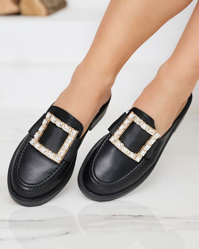 Sieviešu melnas čības a'la loafers Delaqi - Kurpes