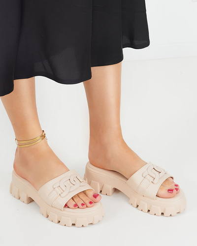 Beige women's slippers on a thicker sole. Inza - Footwear
