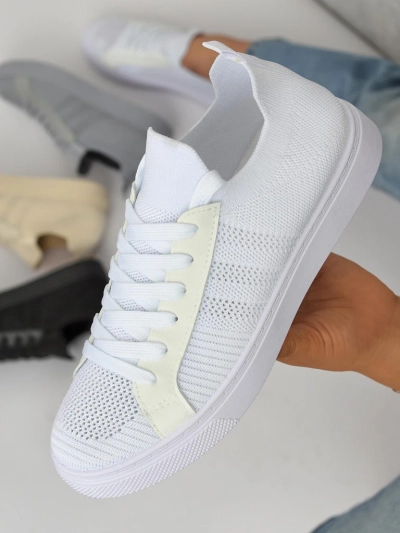 Aurelio Białe Sneakersy Tekstylne z Eko Skóry na Płaskiej Platformie 2,5 cm