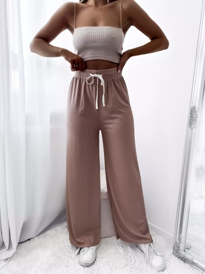Brown women's wide pleated palazzo pants - Clothing