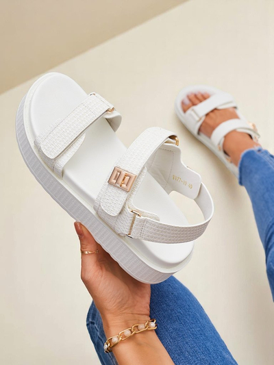 Royalfashion Kallisto – White women's platform sandals, ecological leather