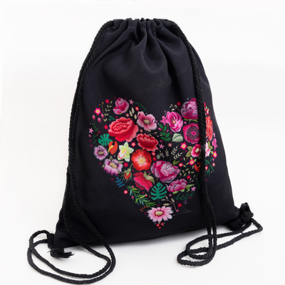 Black backpack sack with floral print - Accessories