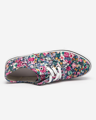 Navy blue women's sneakers with flowers Surfi - Footwear