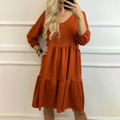 Orange women's flared dress with frill PLUS SIZE - Clothing
