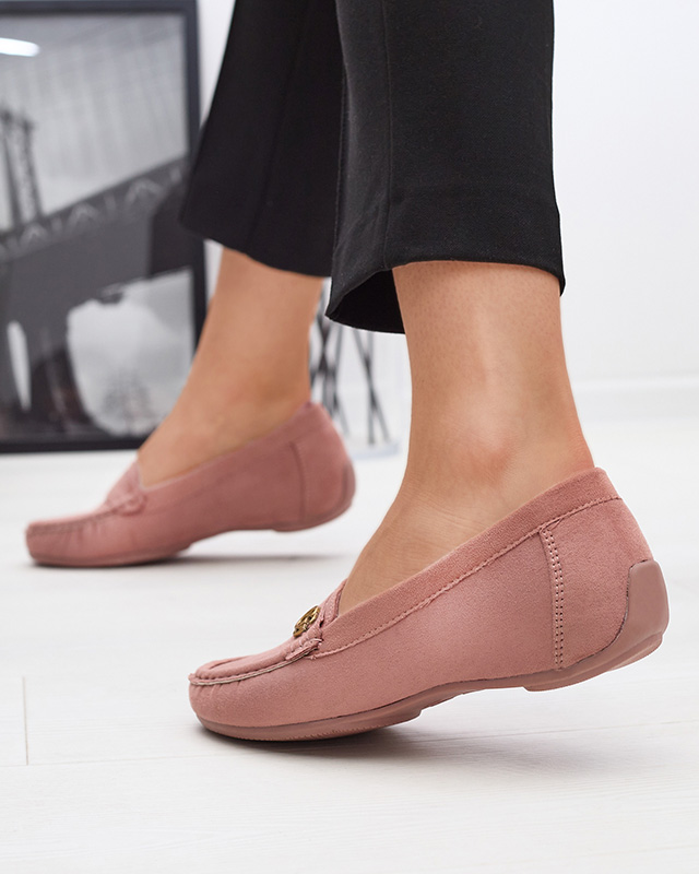 Dark pink women's moccasins on a low, covered wedge Lemira - Footwear