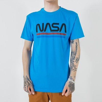 Голубая мужская хлопковая футболка с надписью