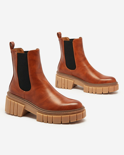 Royalfashion Brown women's boots on a solid sole Eferope