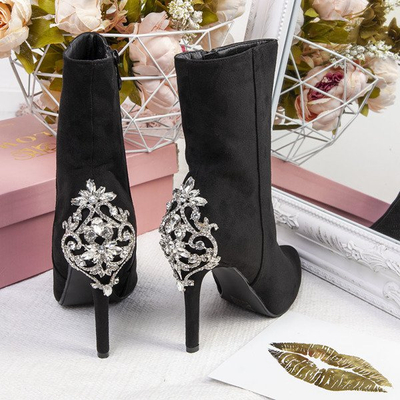 Black ankle boots with Tiffanie decoration - Footwear