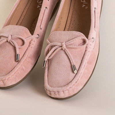 OUTLET Light pink women's eco-suede loafers with a bow Inda - Shoes