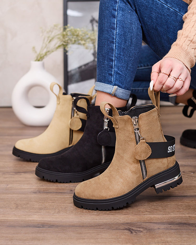 Royalfashion Brown eco-suede boots with strap and zippers Redmisala