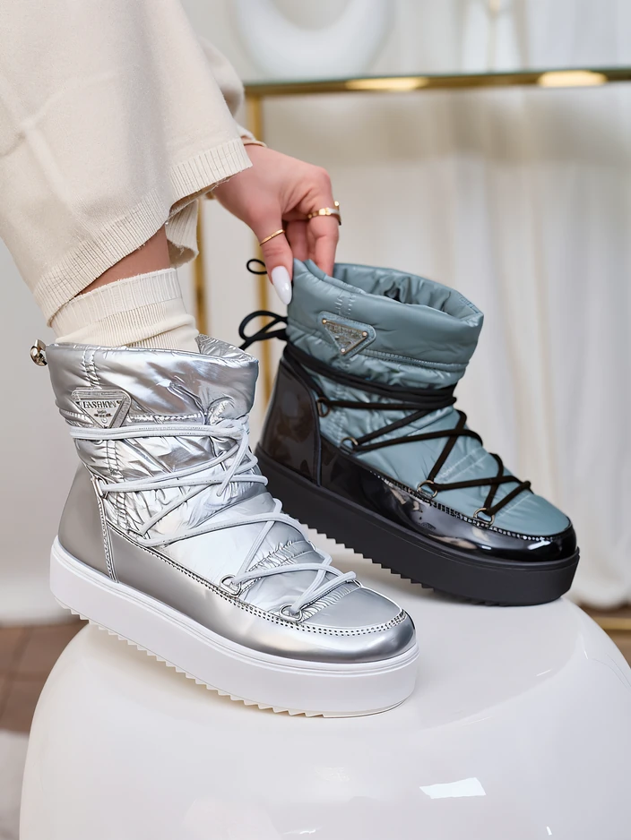 Royalfashion Sieviešu sudraba krāsas Vevnose slip-on zābaki a'la sniega zābaki