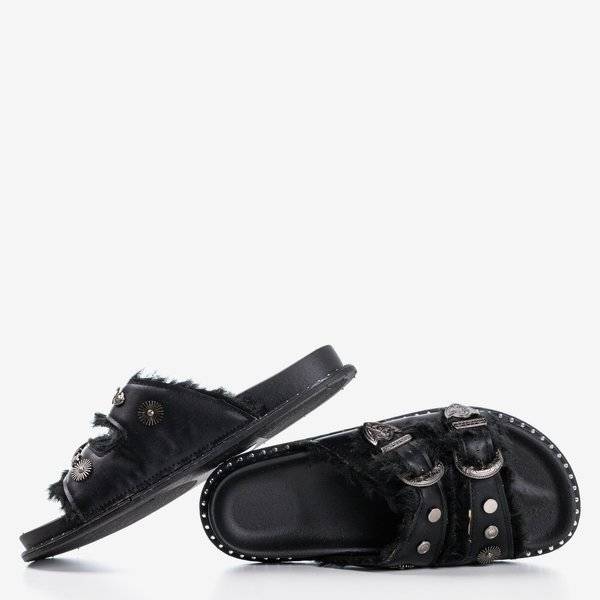OUTLET Black slippers with buckles Giza -Shoes