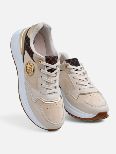 Women's beige Calista Verona sneakers on a flat heel - eco leather 4 cm