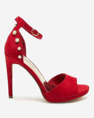 Women's red sandals on a high heel eco suede Sariel - Footwear
