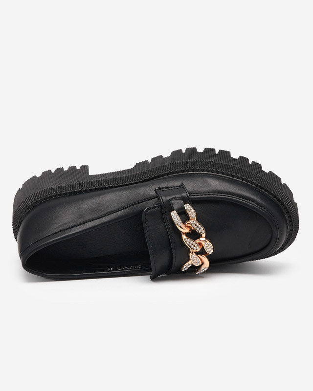 OUTLET Melni sieviešu apavi ar zelta ķēdīti Chemko- Footwear
