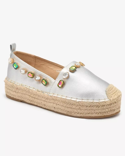 Women's silver espadrilles with crystals Ziennie - Footwear