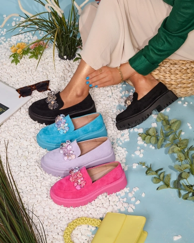 Women's moccasins in black with colorful beads Ketiha- Footwear