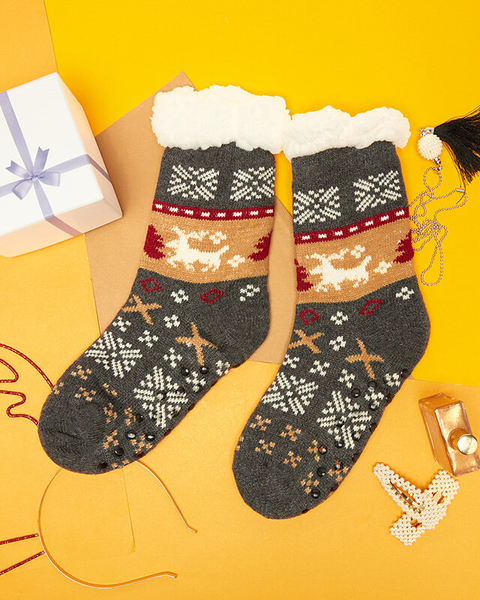 Gray women's socks with a Christmas pattern - Underwear