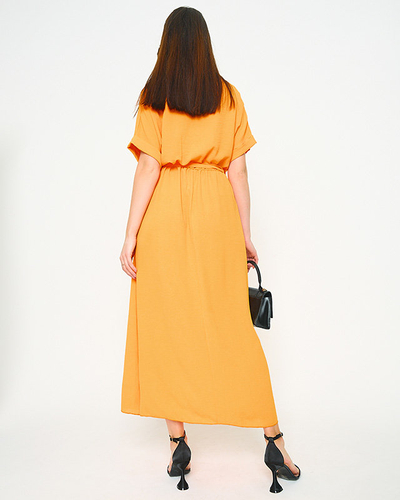 Orange ladies straight dress with envelope neckline - Clothing