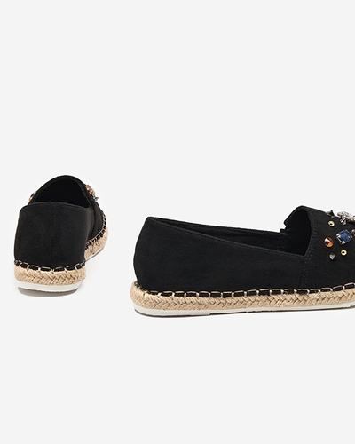 Black women's eco-suede espadrilles with cubic zirconias Mediros - Footwear