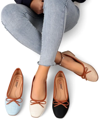 Royalfashion sieviešu baleta kurpes ar mirdzumu un loku Aramie