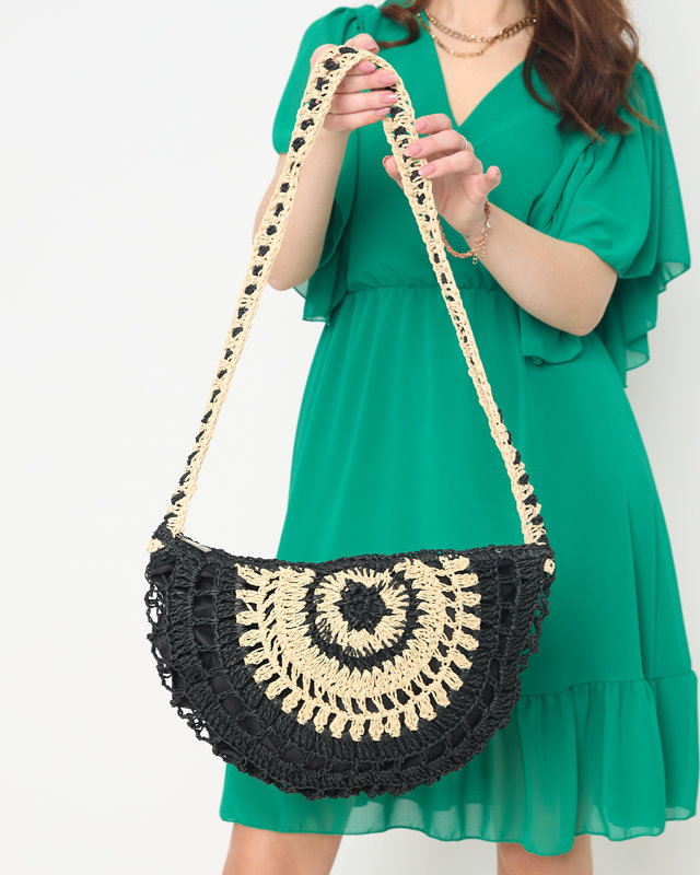Ladies' black straw bag with decorative tassels - Accessories