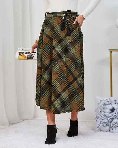Royalfashion Светло-коричневая и зеленая женская клетчатая юбка-миди
