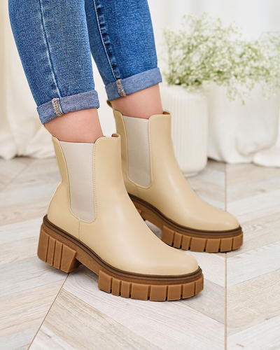 Royalfashion Beige women's boots on a solid sole Eferope