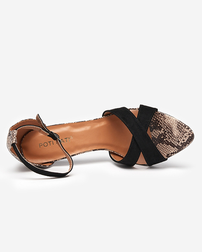 Black women's sandals with an embossed heel Halensi - Footwear