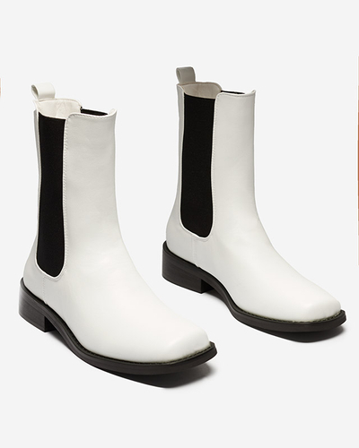 White high boots for women with a square toe Ludiz- Footwear