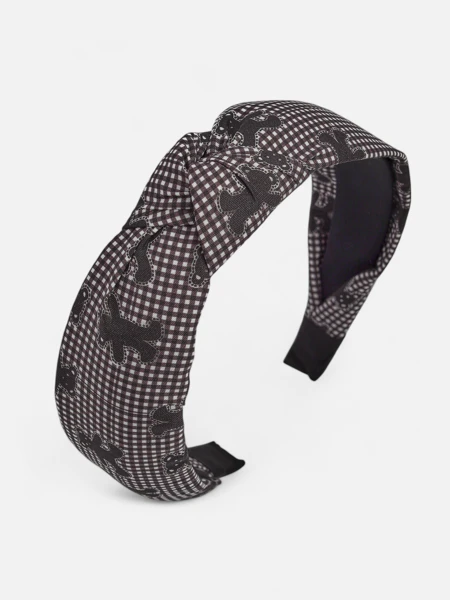 Royalfashion Braided Headband with Checkered Pattern and Bears