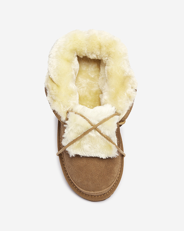 Light brown tied women's snow boots with fur Miusho - Footwear