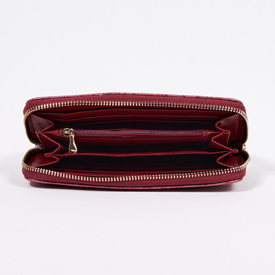 Large maroon patterned wallet made of ecological matte leather - Accessories