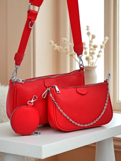 Arista Rosso Eco-Leather Women's Handbag with Chain, Mini Set