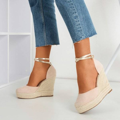 OUTLET Pudrowe espadryle na wysokiej koturnie Sablaca - Obuwie