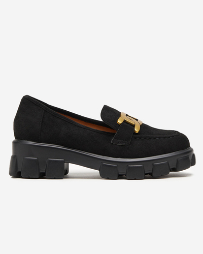Black women's shoes with gold Mukise decoration - Footwear