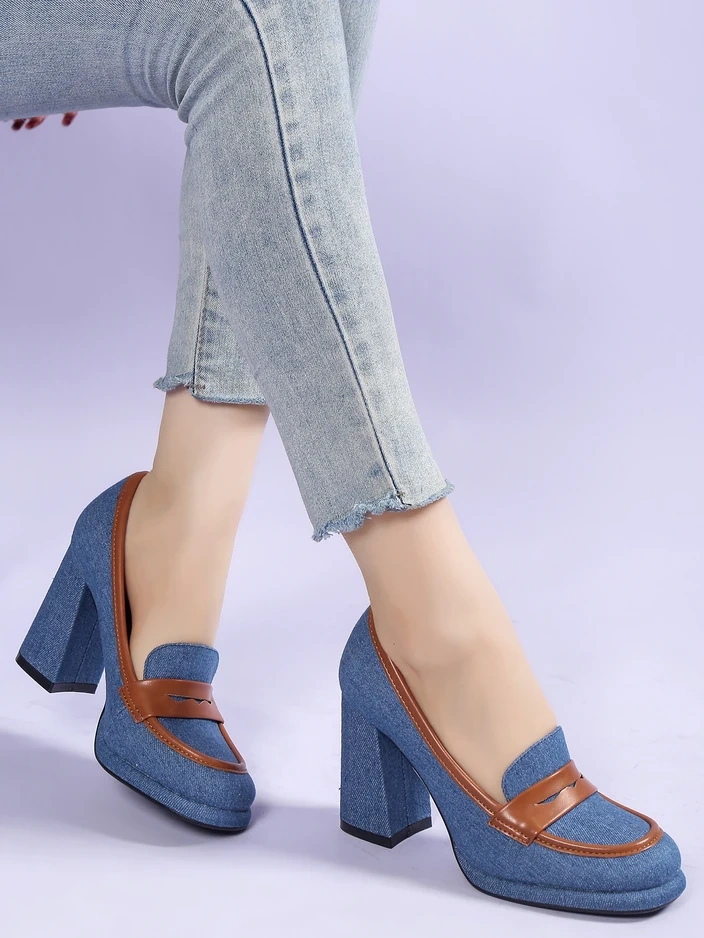 Royalfashion Women's denim moccasins on a block heel Jozenas