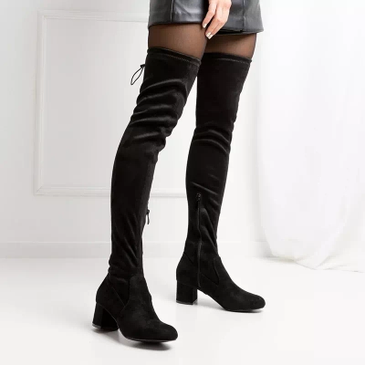 OUTLET Black eco-suede over the knee boots Khalo - Shoes