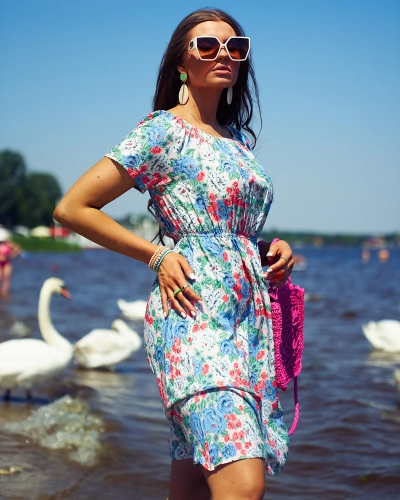 Royalfashion Sieviešu mini kleita a'la hiszpanka zilā krāsā