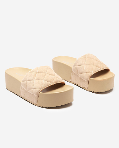 Beige women's quilted sandals on the platform Koriner - Footwear
