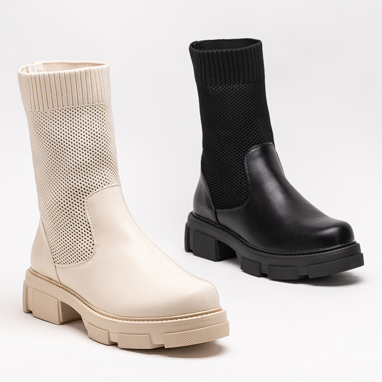 Black openwork women's boots with a flat heel Roibu - Footwear